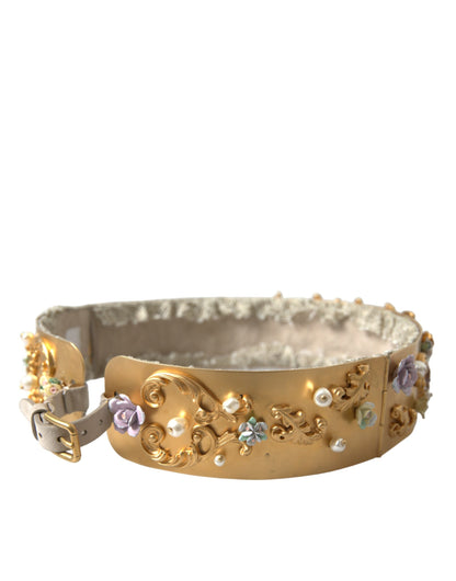 Dolce &amp; gabbana ceinture florale dorée à perles synthétiques