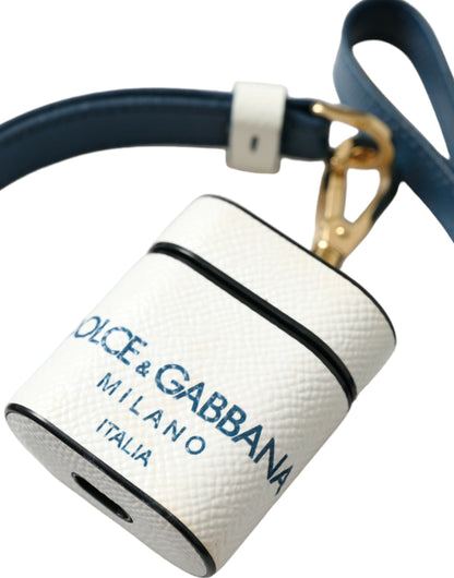 Dolce &amp; Gabbana - Étui pour AirPods en cuir - Bleu et blanc