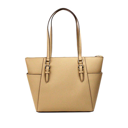 Michael kors charlotte camel grand sac fourre-tout en cuir zippé