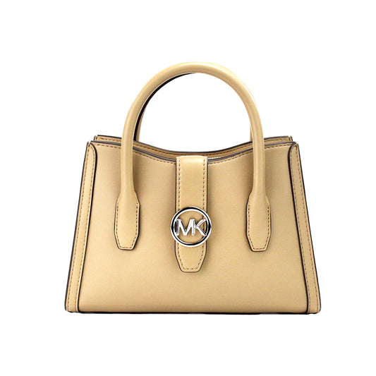 Michael kors gabby petit sac à bandoulière en faux cuir camel avec fermeture éclair