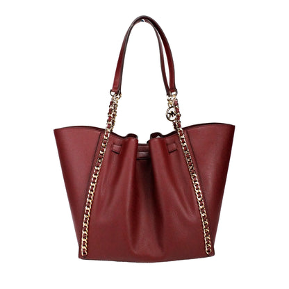 Michael kors mina grand sac fourre-tout en cuir cerise foncé avec ceinture et incrustation de chaîne