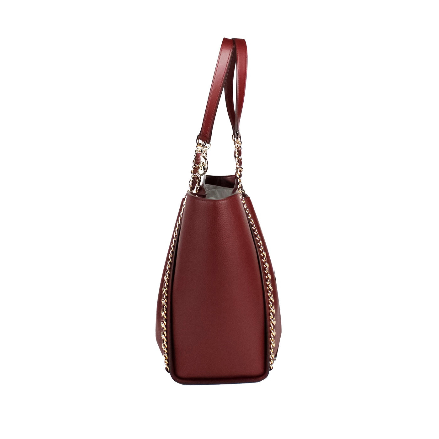 Michael kors mina grand sac fourre-tout en cuir cerise foncé avec ceinture et incrustation de chaîne