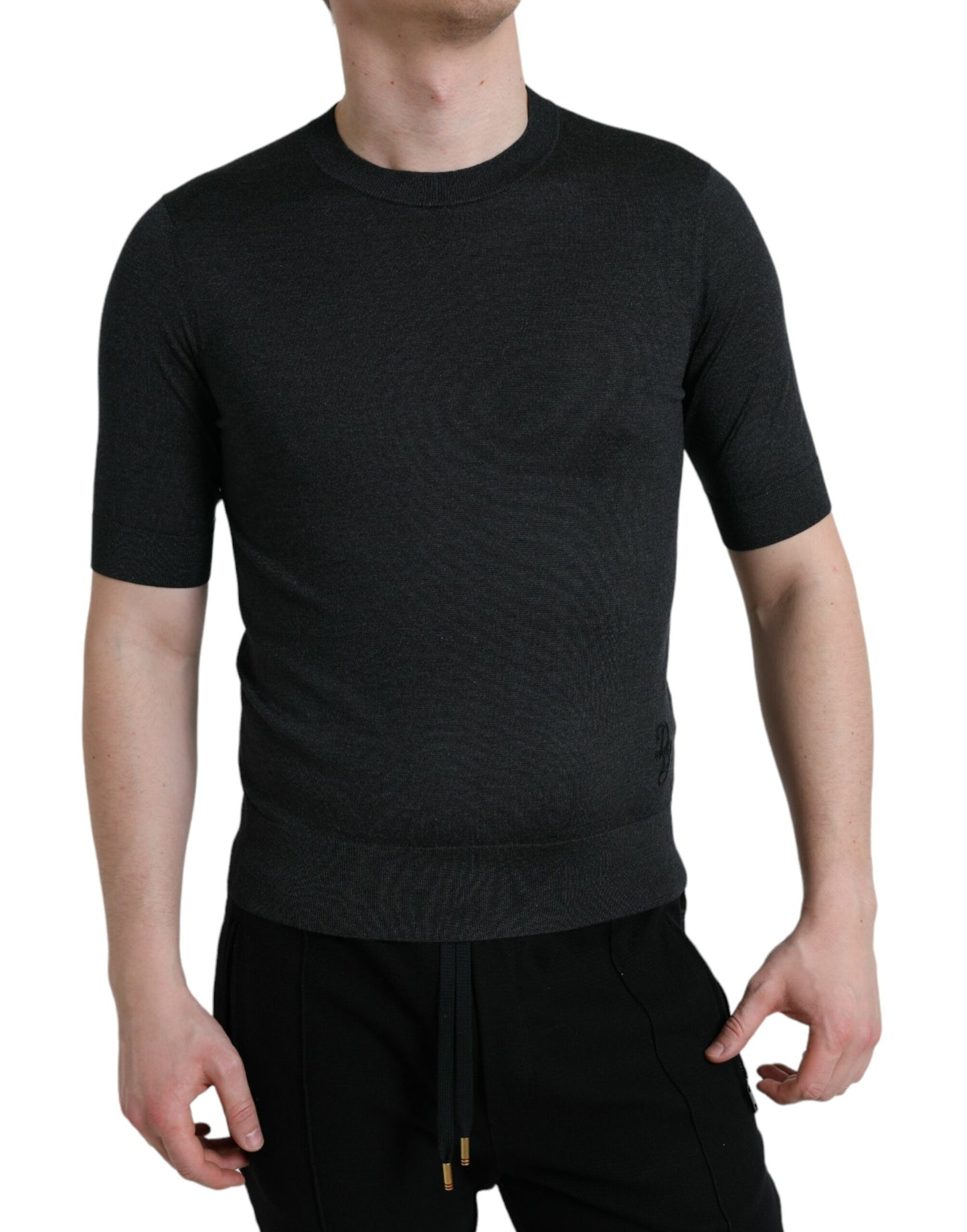 Dolce & Gabbana Elegant Silk Crew Neck Tee in Dark Grey