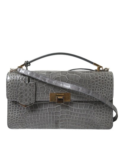 Sac porté épaule moyen en cuir d'alligator Balenciaga