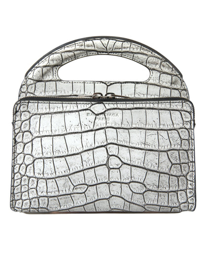 Balenciaga Mini sac en cuir d'alligator argenté métallisé