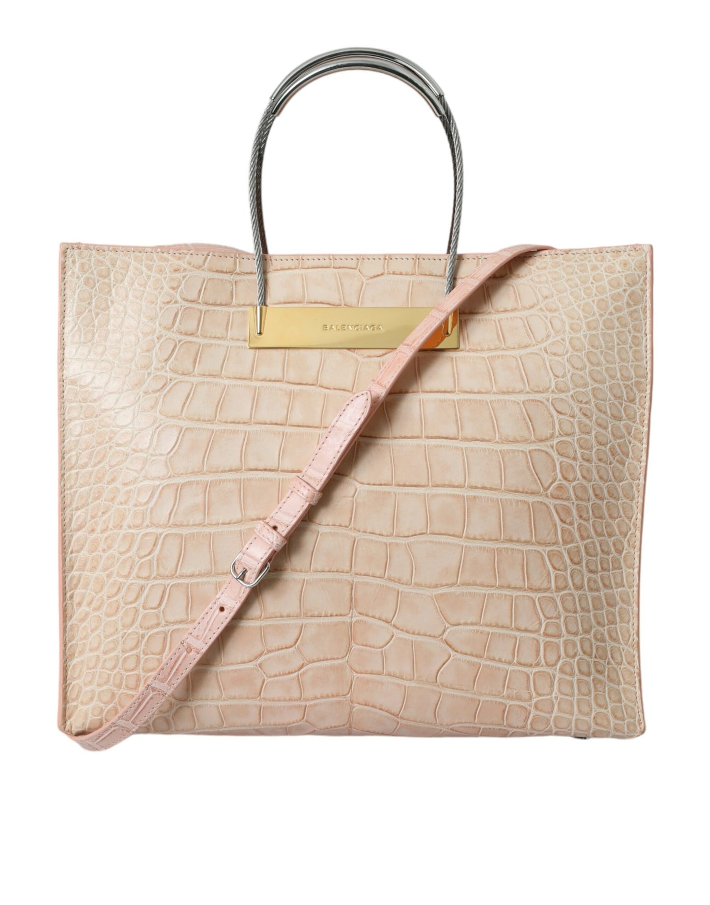 Sac cabas Balenciaga en cuir d'alligator rose