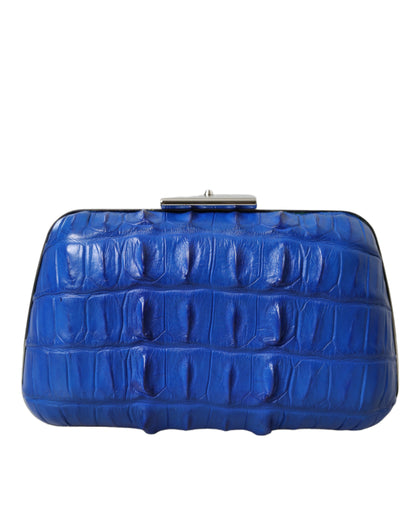 Pochette Balenciaga en peau de crocodile bleu électrique