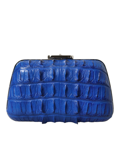 Pochette Balenciaga en peau de crocodile bleu électrique