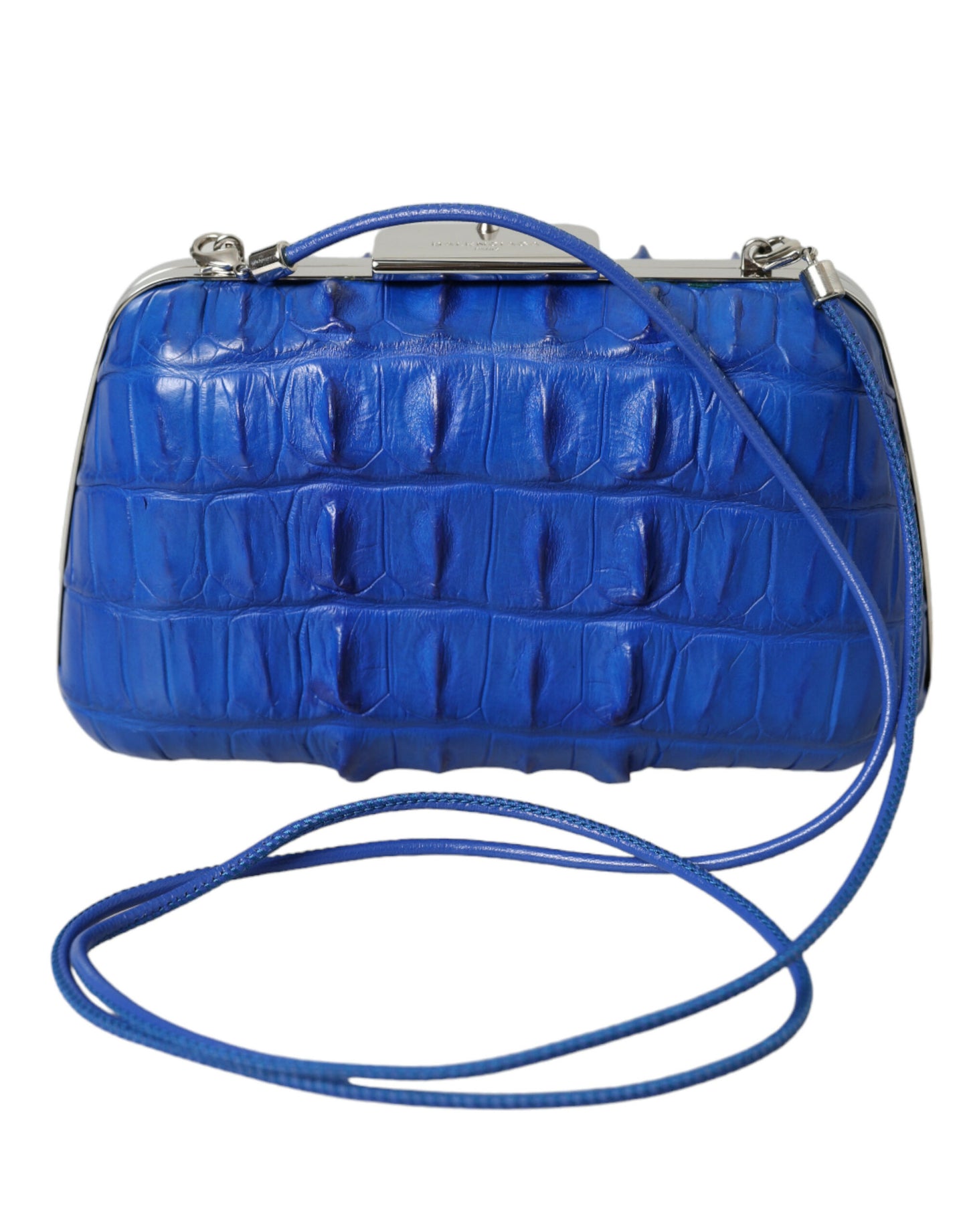 Pochette Balenciaga en peau de crocodile bleu électrique