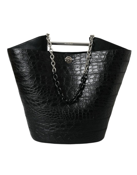 Balenciaga maxi sac seau en cuir de crocodile noir