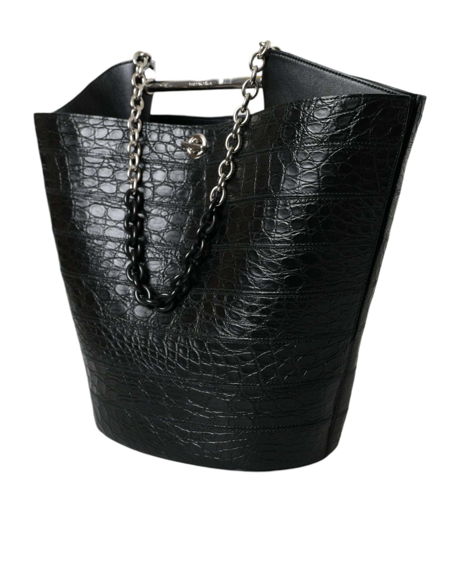 Balenciaga maxi sac seau en cuir de crocodile noir