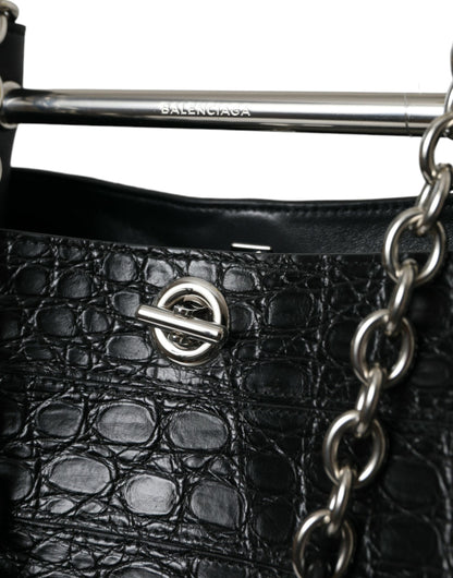 Balenciaga maxi sac seau en cuir de crocodile noir