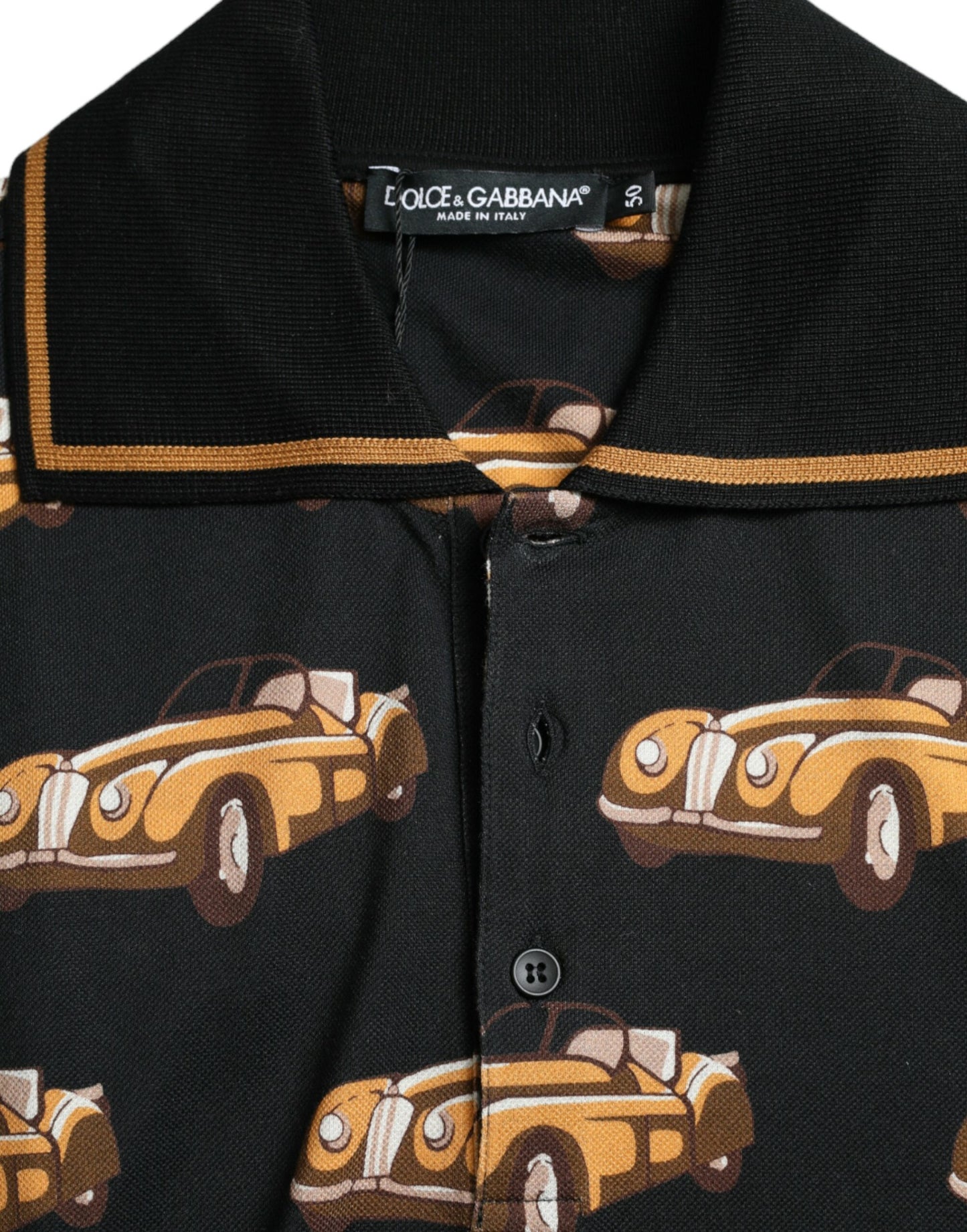 Dolce & Gabbana Black Car Print Short Sleeve Polo T-shirt