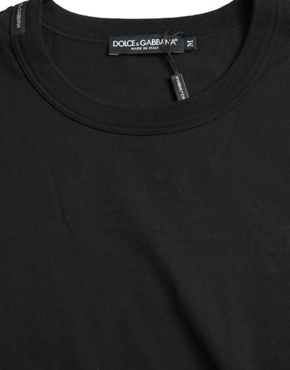 Dolce &amp; gabbana t-shirt noir à manches courtes et col rond en relief avec logo