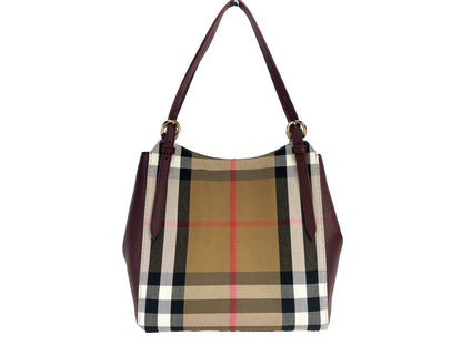 Burberry petit sac fourre-tout en toile à carreaux en cuir acajou canterby