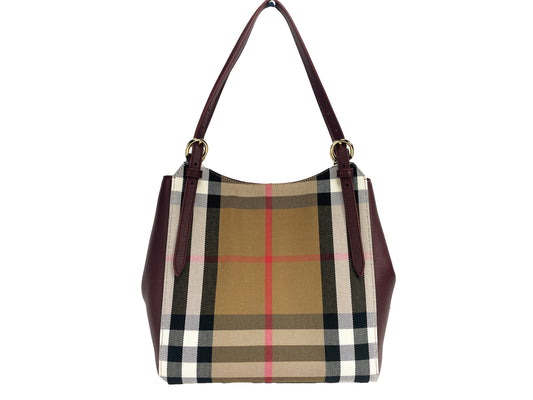 Burberry petit sac fourre-tout en toile à carreaux en cuir acajou canterby