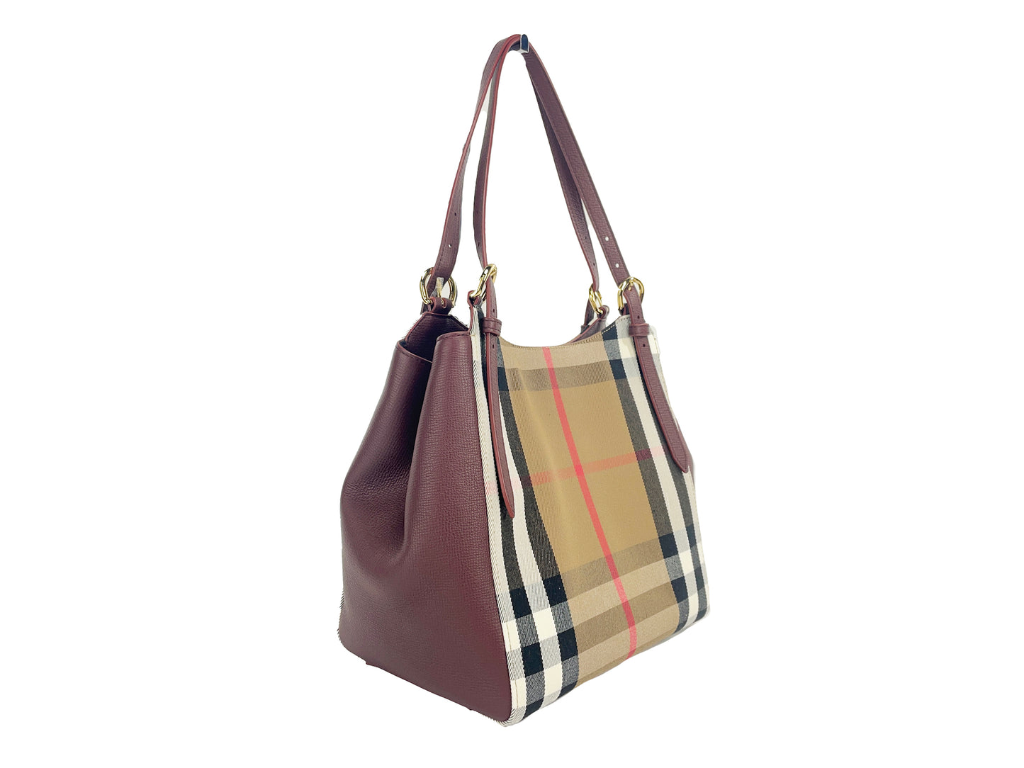 Burberry petit sac fourre-tout en toile à carreaux en cuir acajou canterby