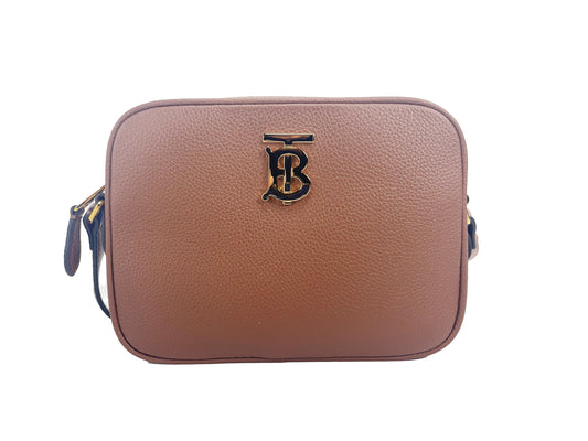 Burberry petit sac à bandoulière en cuir marron avec logo TB