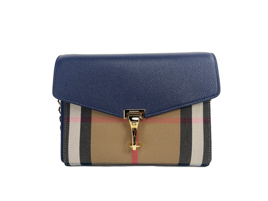 Burberry macken petit sac bandoulière en cuir à carreaux bleu régence