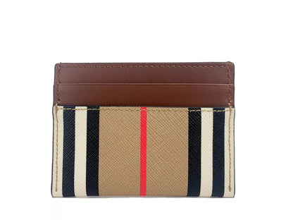 Burberry Sandon - Portefeuille fin en cuir imprimé à carreaux en toile beige