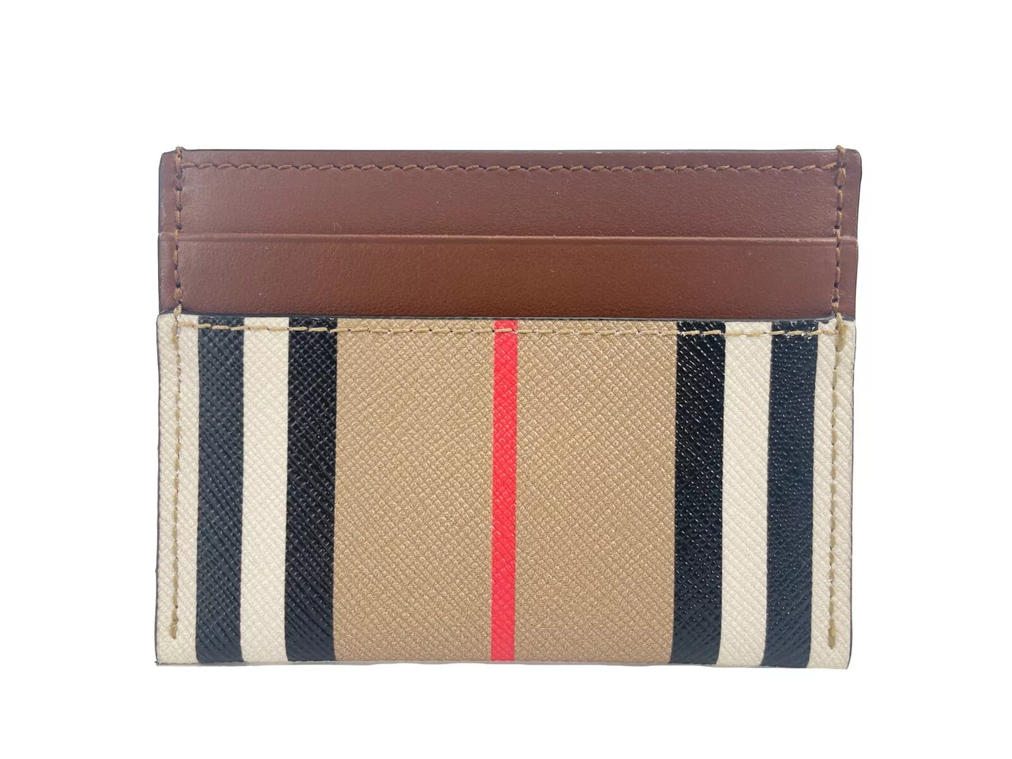 Burberry Sandon - Portefeuille fin en cuir imprimé à carreaux en toile beige