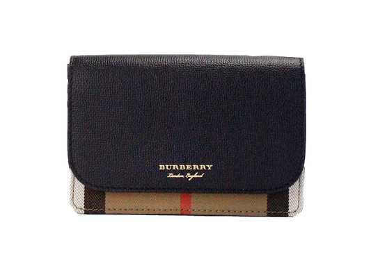 Burberry Hampshire Small House Check Canvas Black Derby Leather Crossbody Bag