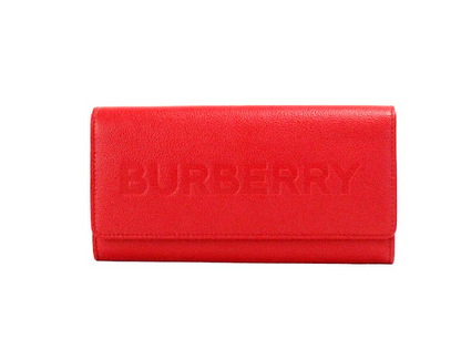 Burberry porter portefeuille à rabat en cuir grainé rouge gaufré