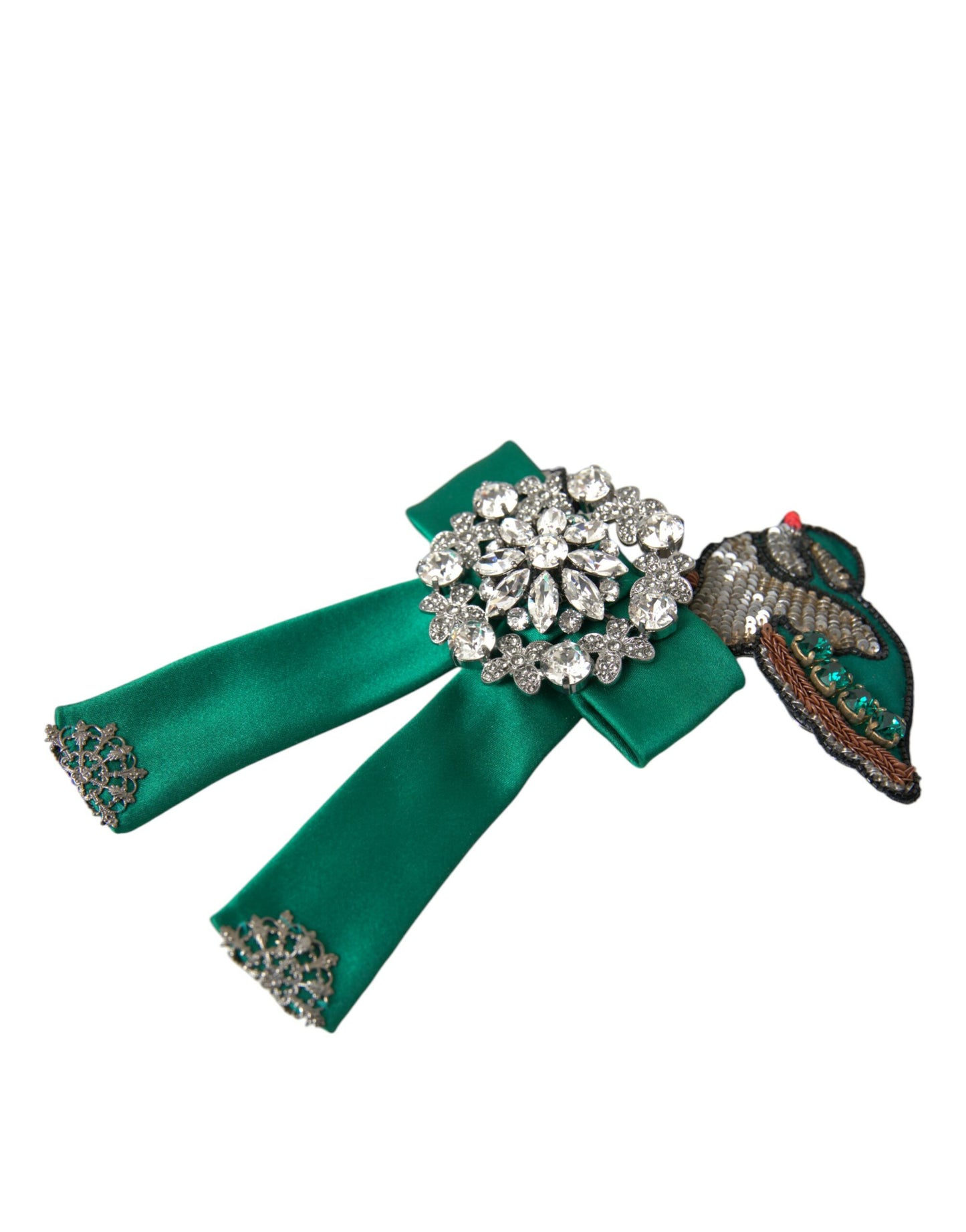 Pince à cheveux femme en cristal d'oiseau en satin vert Dolce &amp; gabbana