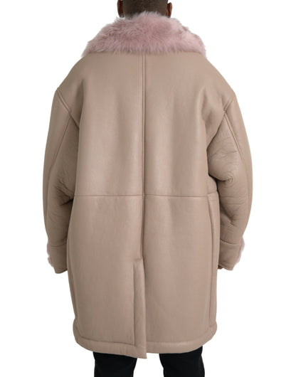 Dolce &amp; gabbana veste manteau en peau de mouton retournée en cuir d'agneau rose beige