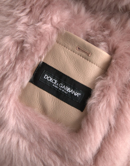 Dolce & Gabbana Beige Pink Lamb Leather Shearling Coat Jacket