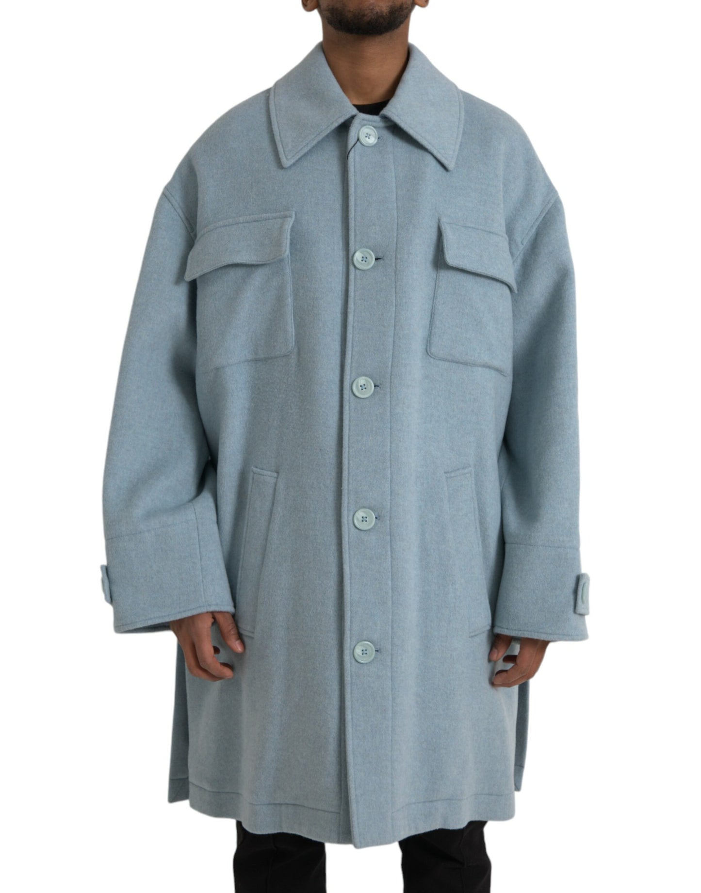 Dolce &amp; gabbana veste trench-coat boutonnée en laine bleu clair