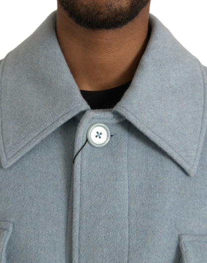 Dolce &amp; gabbana veste trench-coat boutonnée en laine bleu clair