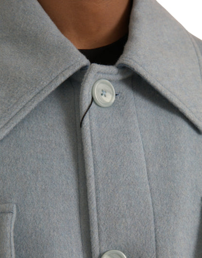 Dolce &amp; gabbana veste trench-coat boutonnée en laine bleu clair