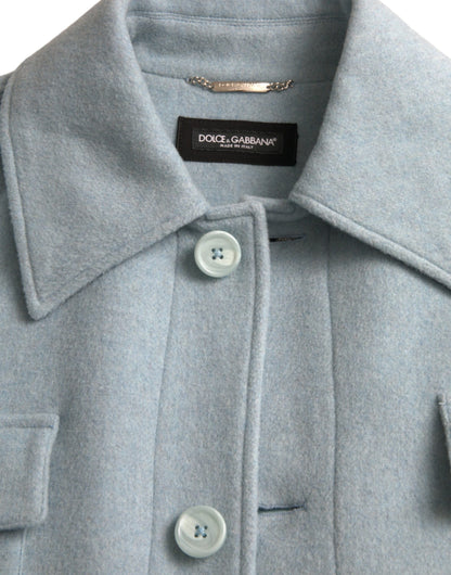 Dolce &amp; gabbana veste trench-coat boutonnée en laine bleu clair