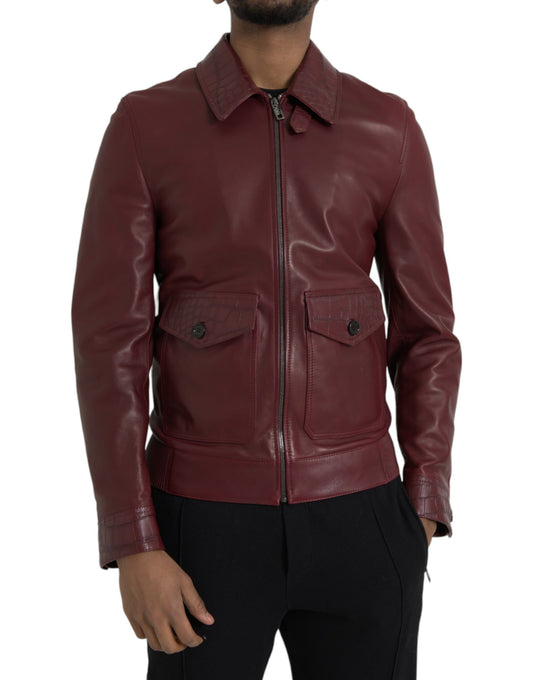 Dolce &amp; Gabbana Veste de motard zippée en cuir exotique marron