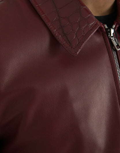 Dolce &amp; Gabbana Veste de motard zippée en cuir exotique marron