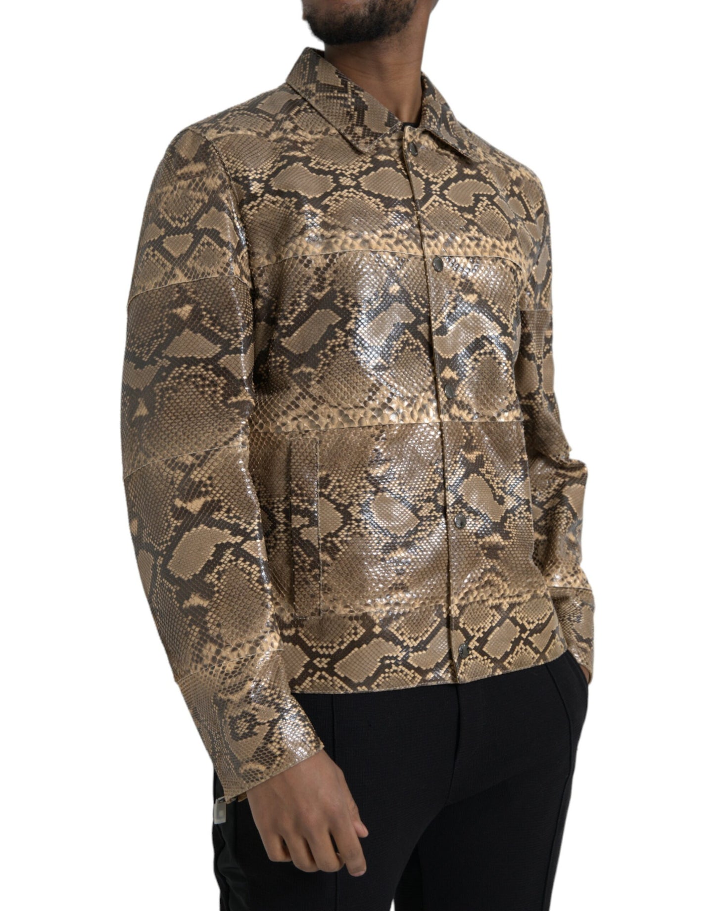 Blouson motard en cuir exotique beige Dolce &amp; gabbana