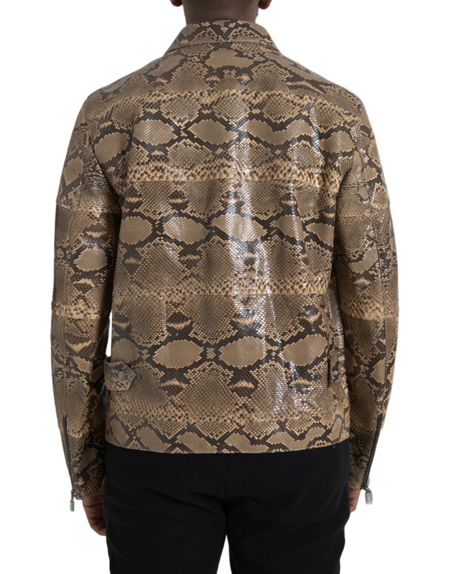 Blouson motard en cuir exotique beige Dolce &amp; gabbana