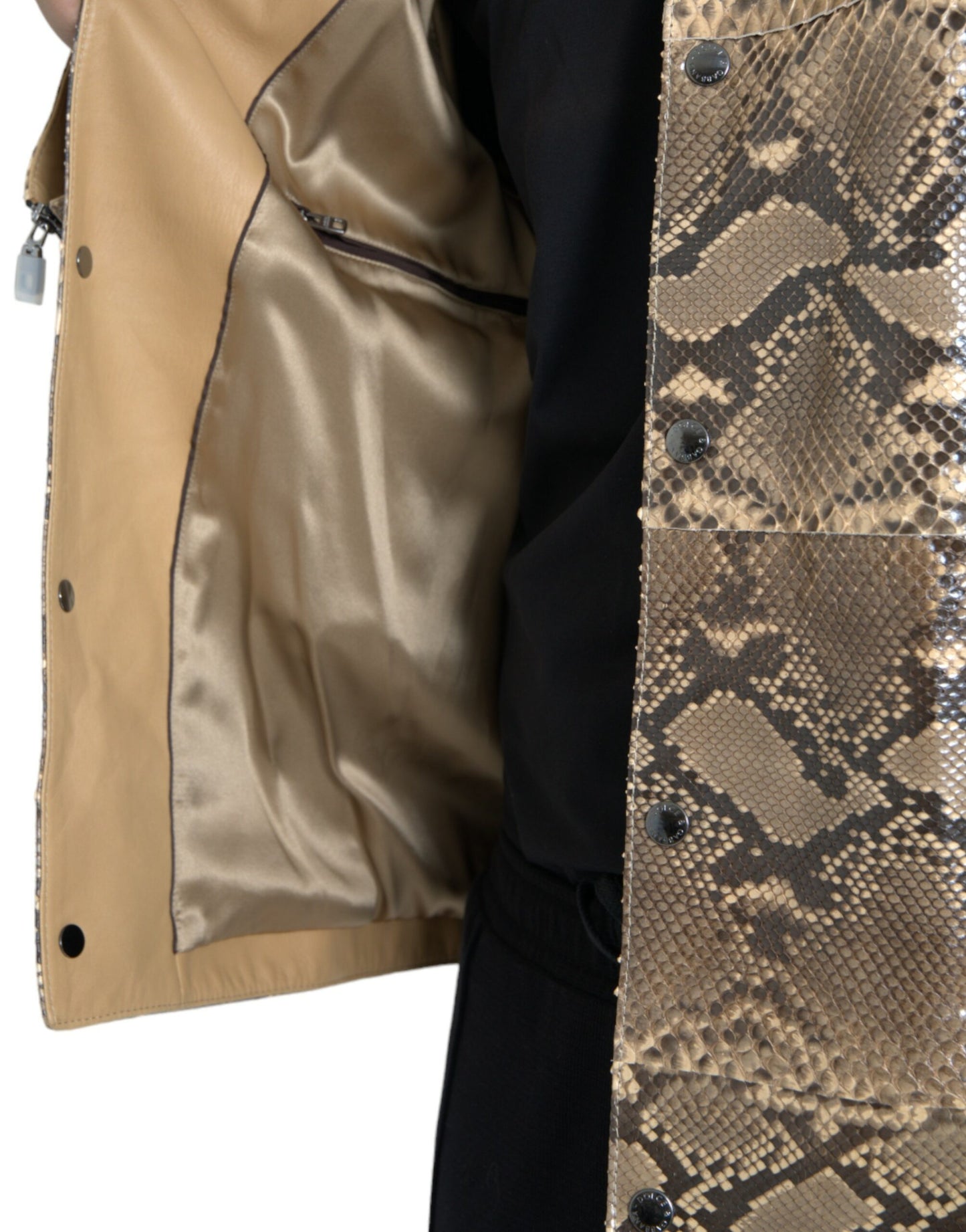 Blouson motard en cuir exotique beige Dolce &amp; gabbana