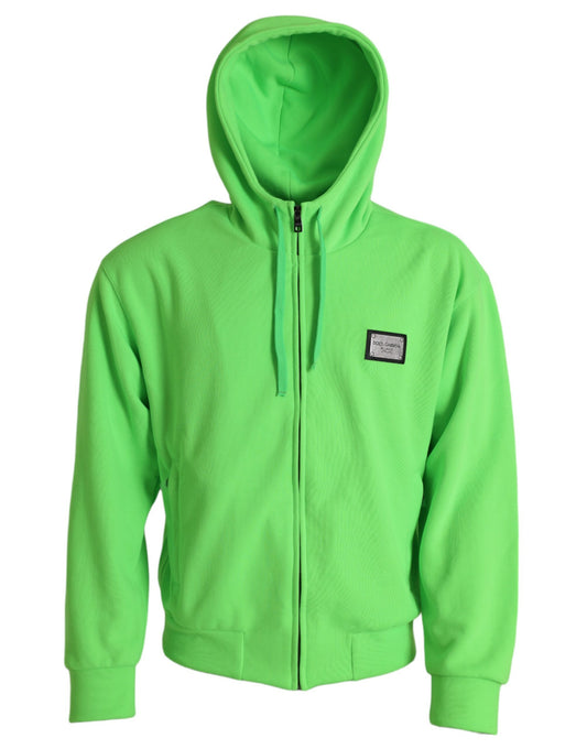 Dolce &amp; gabbana pull à capuche vert fluo entièrement zippé