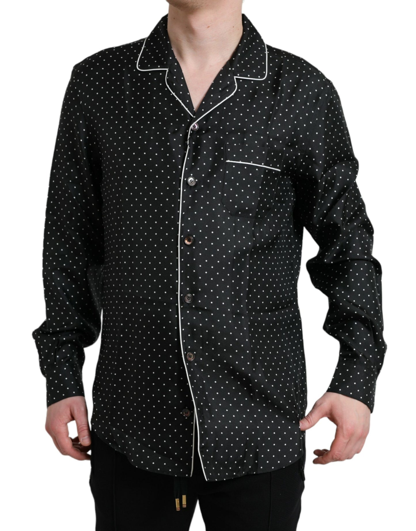 Dolce & Gabbana Black Polka Dot Silk Long Sleeve Shirt