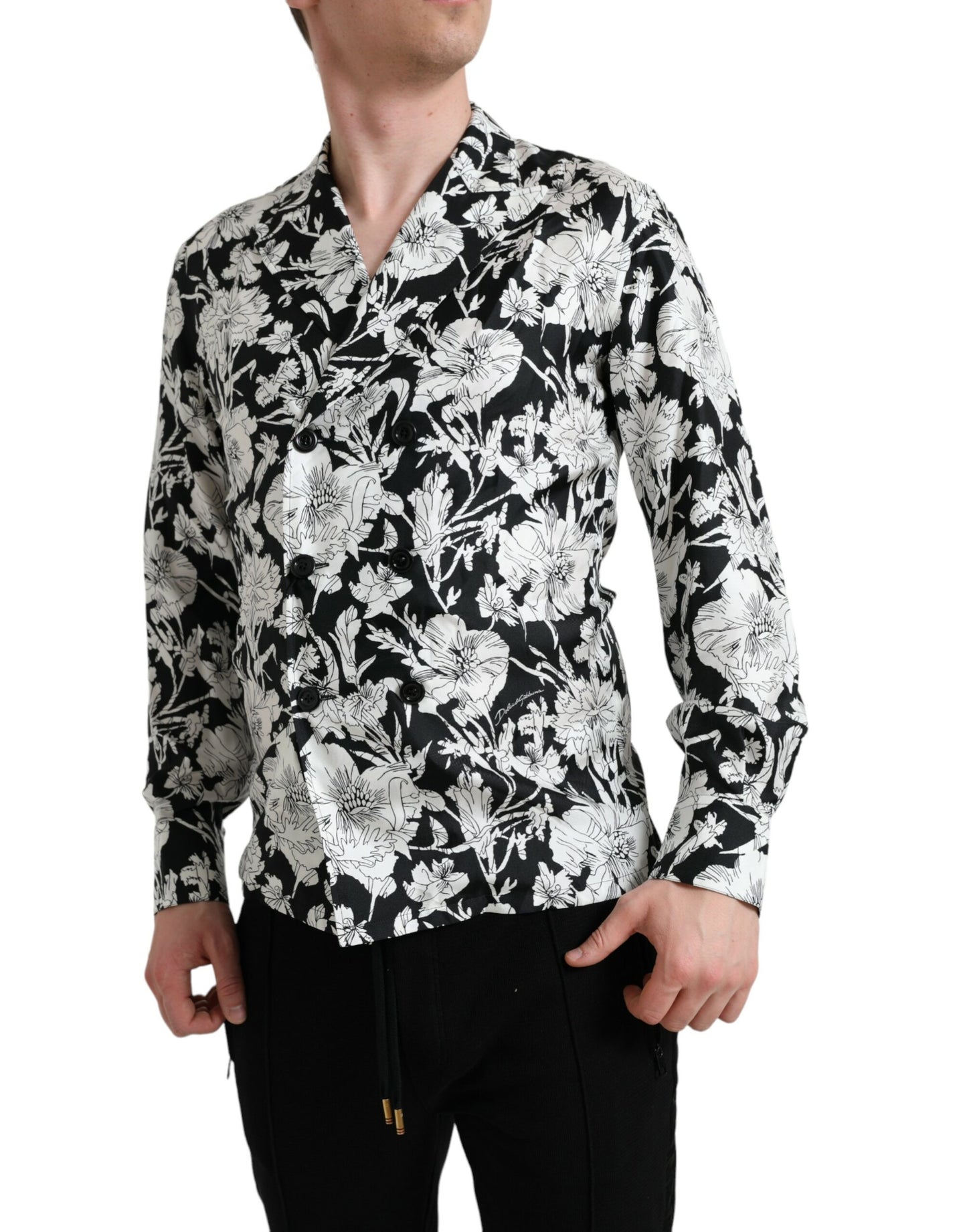 Dolce &amp; Gabbana chemise décontractée boutonnée à fleurs blanc noir