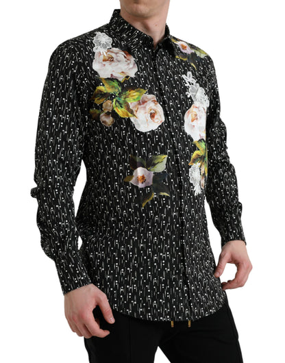 Dolce &amp; Gabbana robe formelle pour hommes à fleurs noires chemise dorée