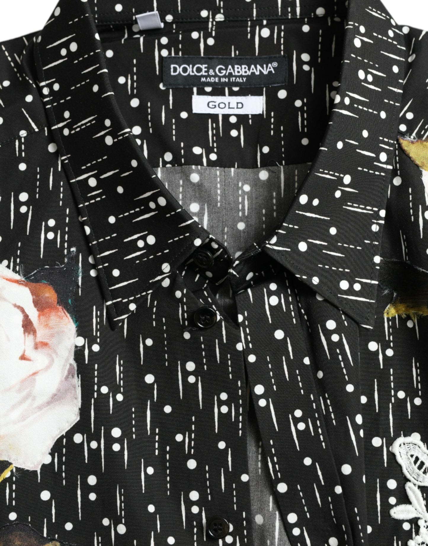 Dolce &amp; Gabbana robe formelle pour hommes à fleurs noires chemise dorée