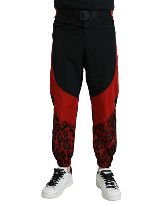 Dolce &amp; gabbana pantalon de jogging en nylon imprimé léopard rouge noir