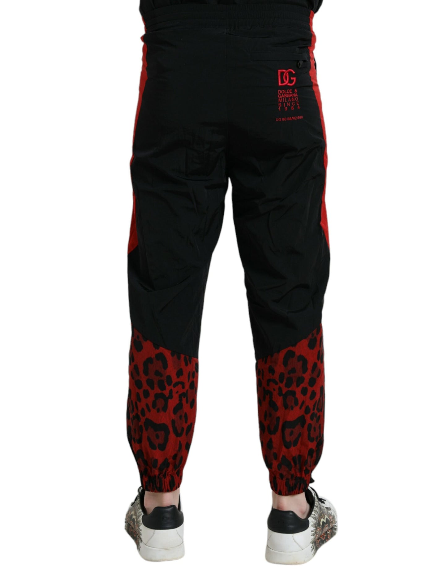 Dolce &amp; gabbana pantalon de jogging en nylon imprimé léopard rouge noir