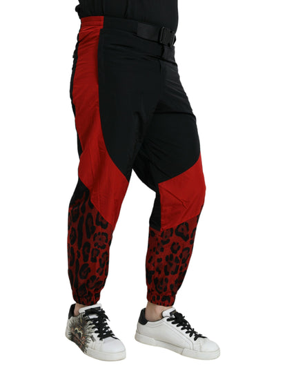 Dolce &amp; gabbana pantalon de jogging en nylon imprimé léopard rouge noir