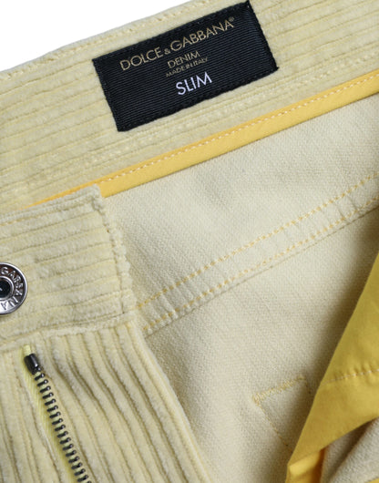 Dolce &amp; Gabbana - Jean skinny en velours côtelé jaune avec plaque à logo