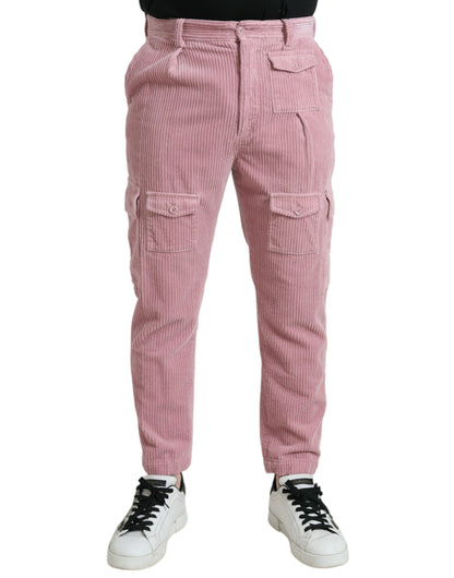 Dolce &amp; Gabbana - Jean cargo skinny stretch en coton velours côtelé rose