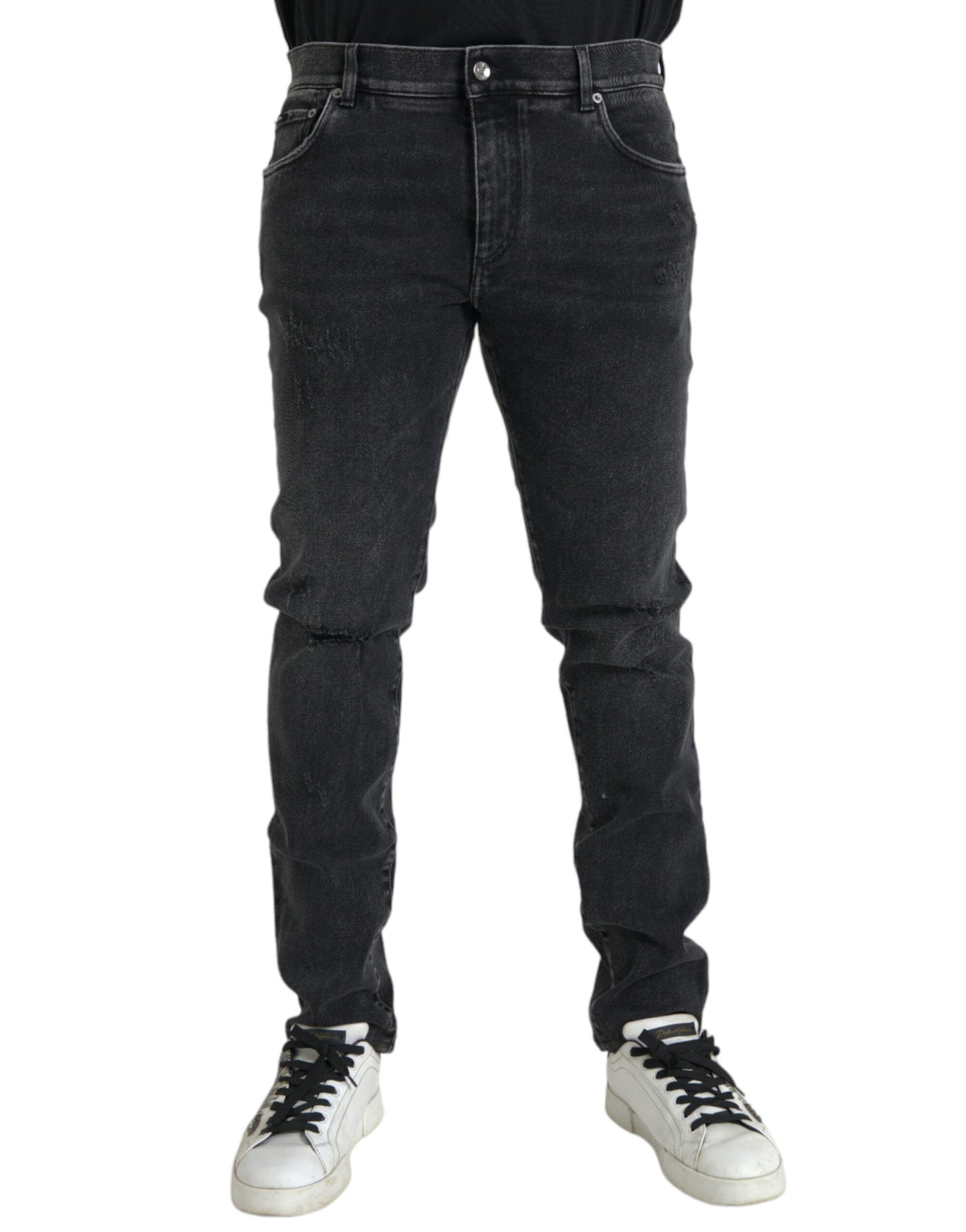 Dolce &amp; Gabbana - Jean skinny stretch en coton gris avec logo